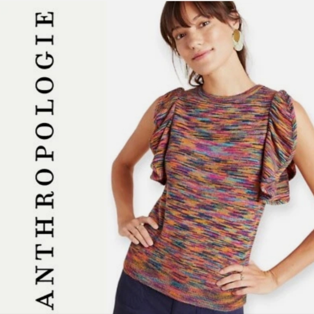 Anthropologie Ruby Flutter-Sleeve Knit Sweater Top - image 1